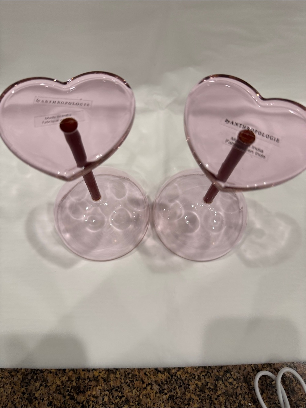 Anthropologie (2) Pink Heart-Base Coupe Glasses - Picture 2 of 3